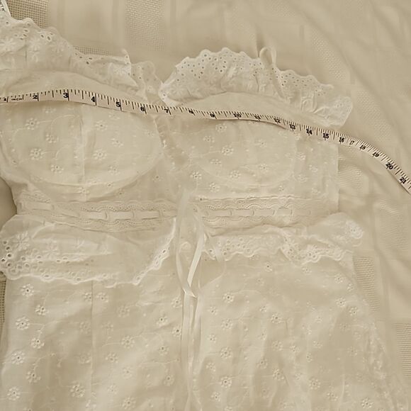 Sunfere Eyelet Embroidery Spaghetti Straps Maxi Dress With Back Slit Large White - Picture 11 of 16